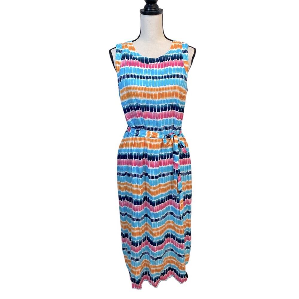 Crown & Ivy Sleeveless Summer Bright Belted Maxi Dress Size Large